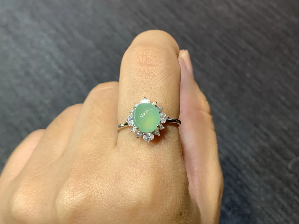High-Icy Clear Natural Jadeite Cabochon Ring — S925 Silver · No. 3078 (photo 5)