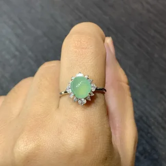 High-Icy Clear Natural Jadeite Cabochon Ring — S925 Silver · No. 3078 (photo 5)