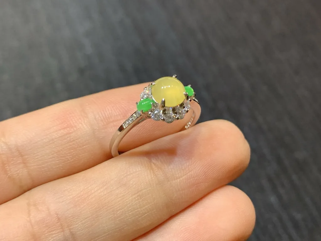 High-Icy Honey Yellow Natural Jadeite Cabochon Ring — S925 Silver · No. EE8D (photo 4)