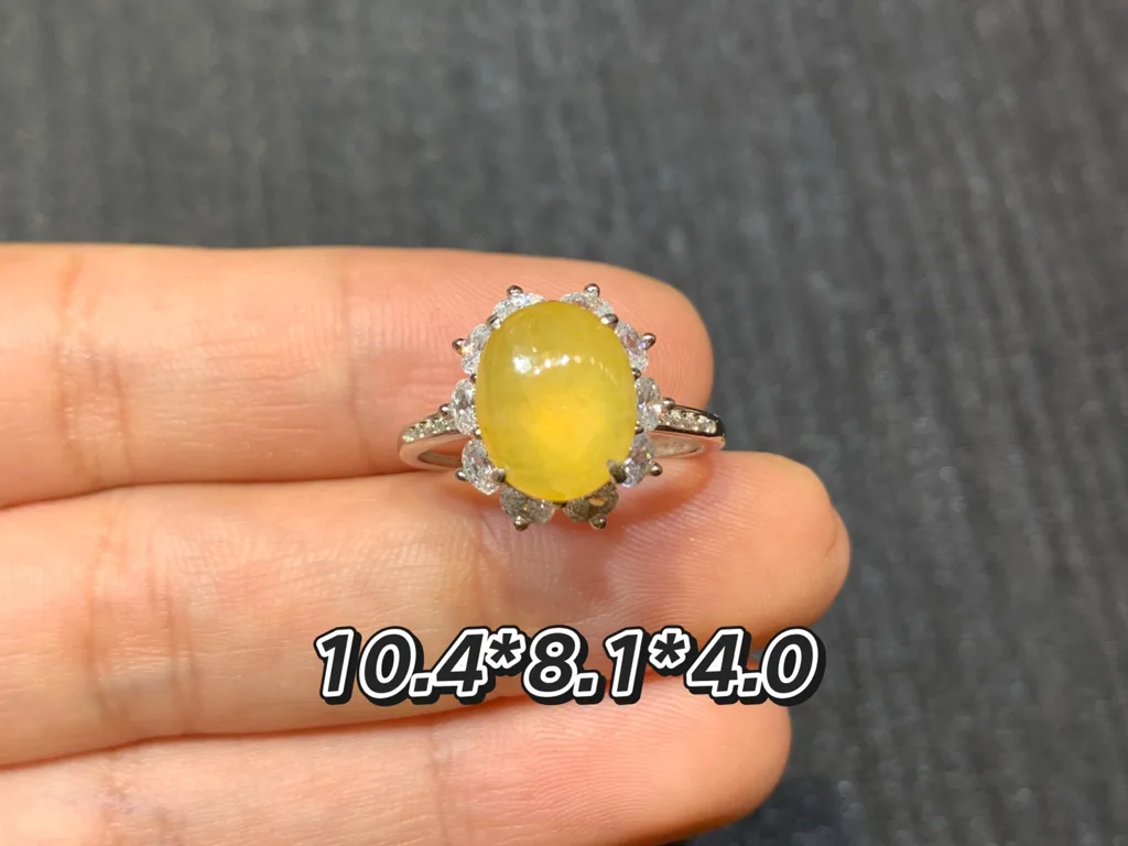 High-Icy Honey Yellow Natural Jadeite Cabochon Ring — S925 Silver · No. F03E (photo 1)