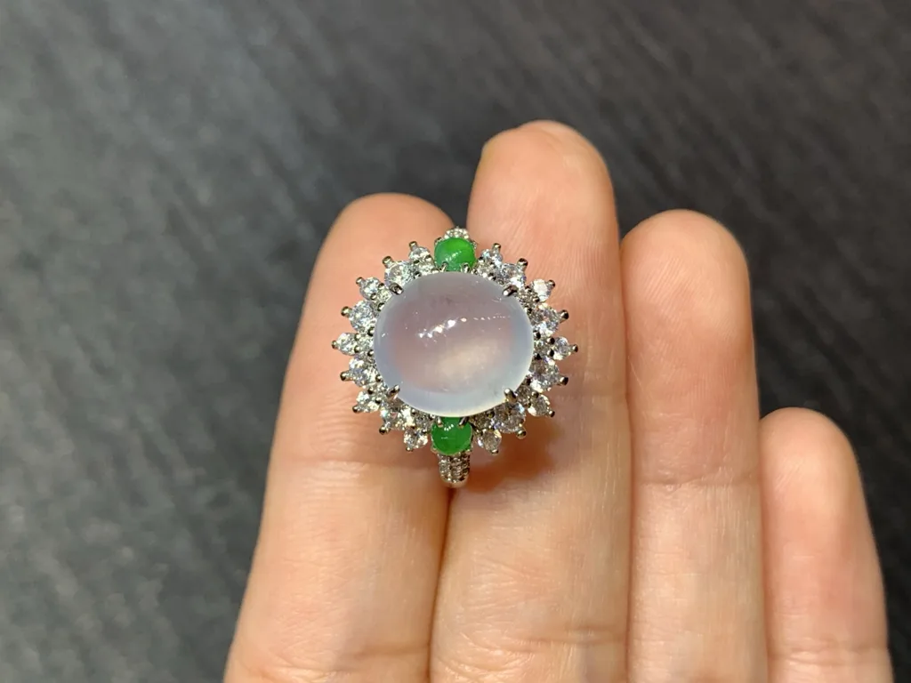 High-Icy Glowing Natural Jadeite Cabochon Ring — S925 Silver · No. 7153 (photo 3)