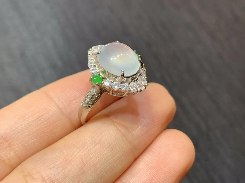 High-Icy Glowing Natural Jadeite Cabochon Ring — S925 Silver · No. 534A10 (photo 4)