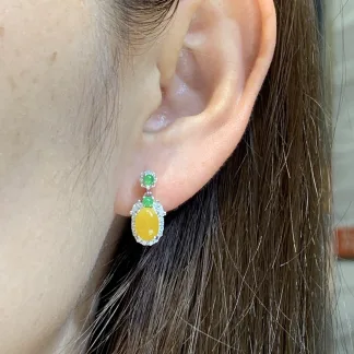High-Icy Honey Yellow Natural Jadeite Cabochon Drop Earrings — S925 Silver · No. 46F8 (photo 5)