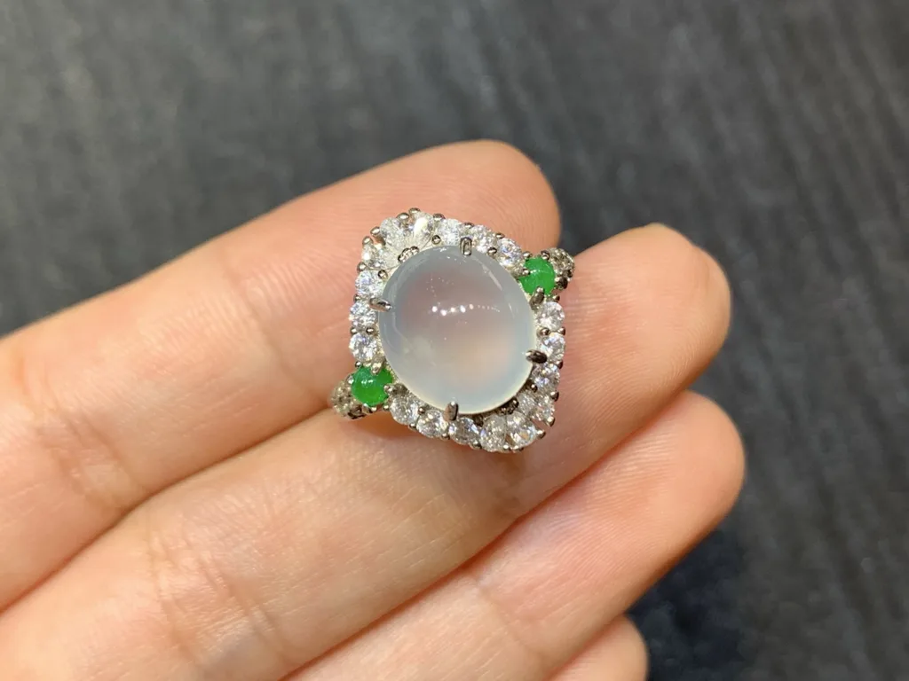 High-Icy Glowing Natural Jadeite Cabochon Ring — S925 Silver · No. 534A10 (photo 2)