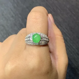 Icy Vivid Green Natural Jadeite Cabochon Ring — S925 Silver · No. 17F2 (photo 5)