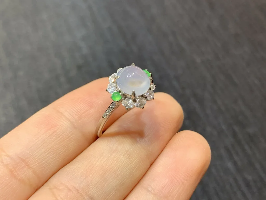 Icy Lavender Natural Jadeite Cabochon Ring — S925 Silver · No. 8FE4 (photo 4)