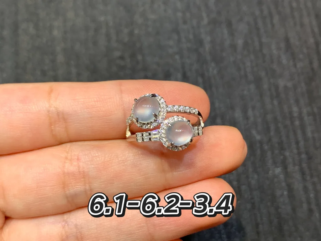 High-Icy Radiant Cabochon Natural Jadeite Twin Cabochon Ring — S925 Silver · No. 29CF (photo 1)