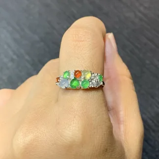High-Icy Multicolor Natural Jadeite Cabochon Ring — S925 Silver · No. 48C5 (photo 5)