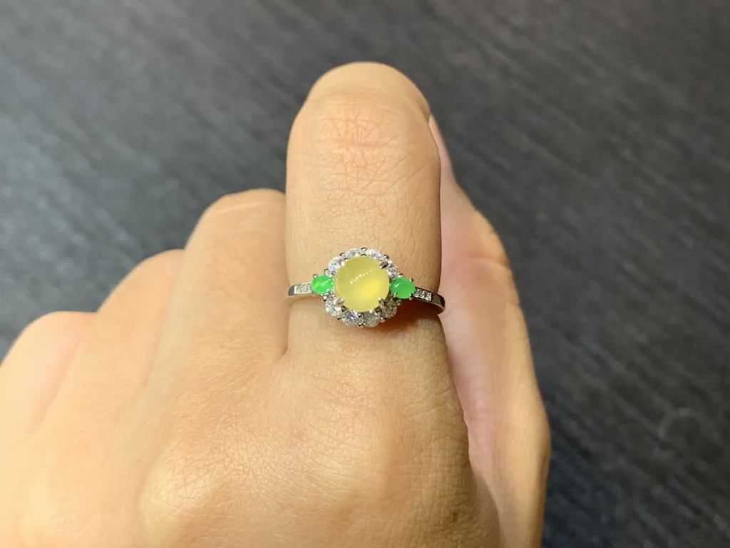 High-Icy Honey Yellow Natural Jadeite Cabochon Ring — S925 Silver · No. EE8D (photo 5)