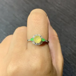 High-Icy Honey Yellow Natural Jadeite Cabochon Ring — S925 Silver · No. EE8D (photo 5)