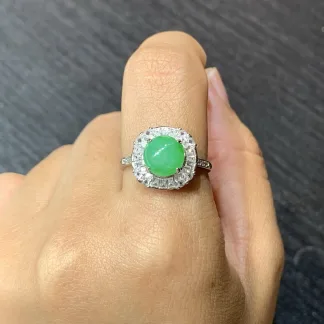 Icy Vivid Green Natural Jadeite Cabochon Ring — S925 Silver · No. 8993 (photo 5)