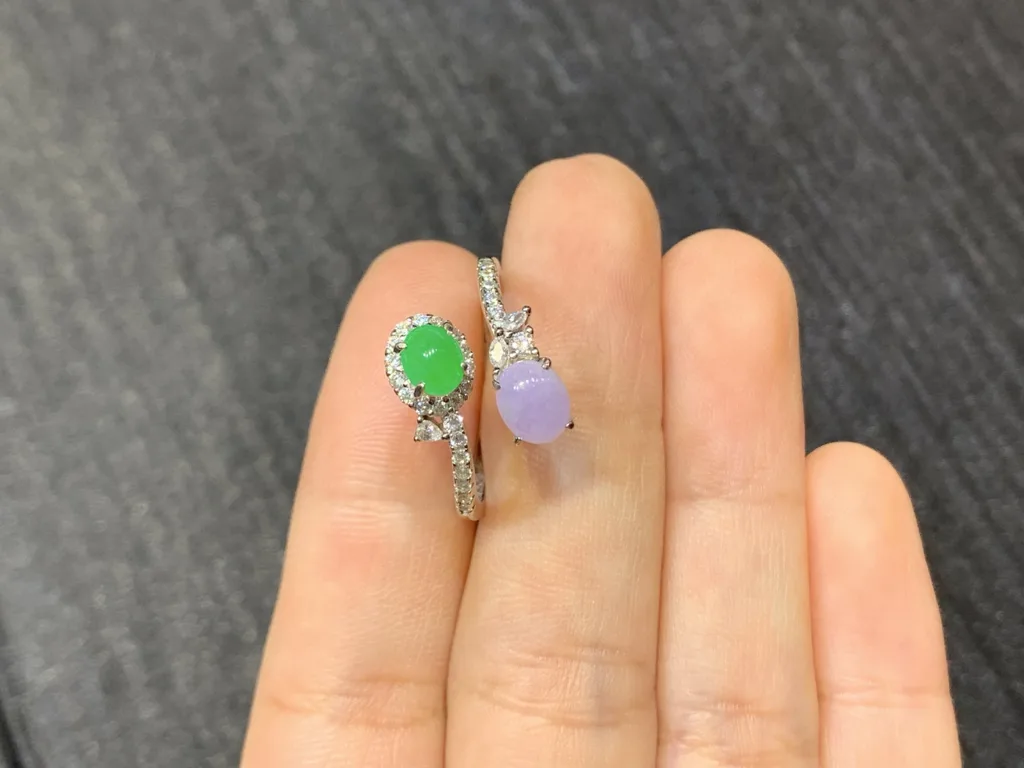 Lavender and Vivid Green Natural Jadeite Cabochon Ring — S925 Silver · No. 90D8 (photo 3)
