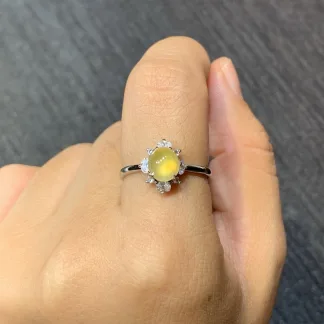 High-Icy Honey Yellow Natural Jadeite Cabochon Ring — S925 Silver · No. 449F (photo 5)