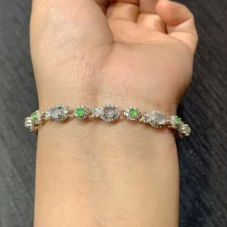 High-Icy Glowing Natural Jadeite Cabochon Bracelet — S925 Silver · No. B86F (photo 4)