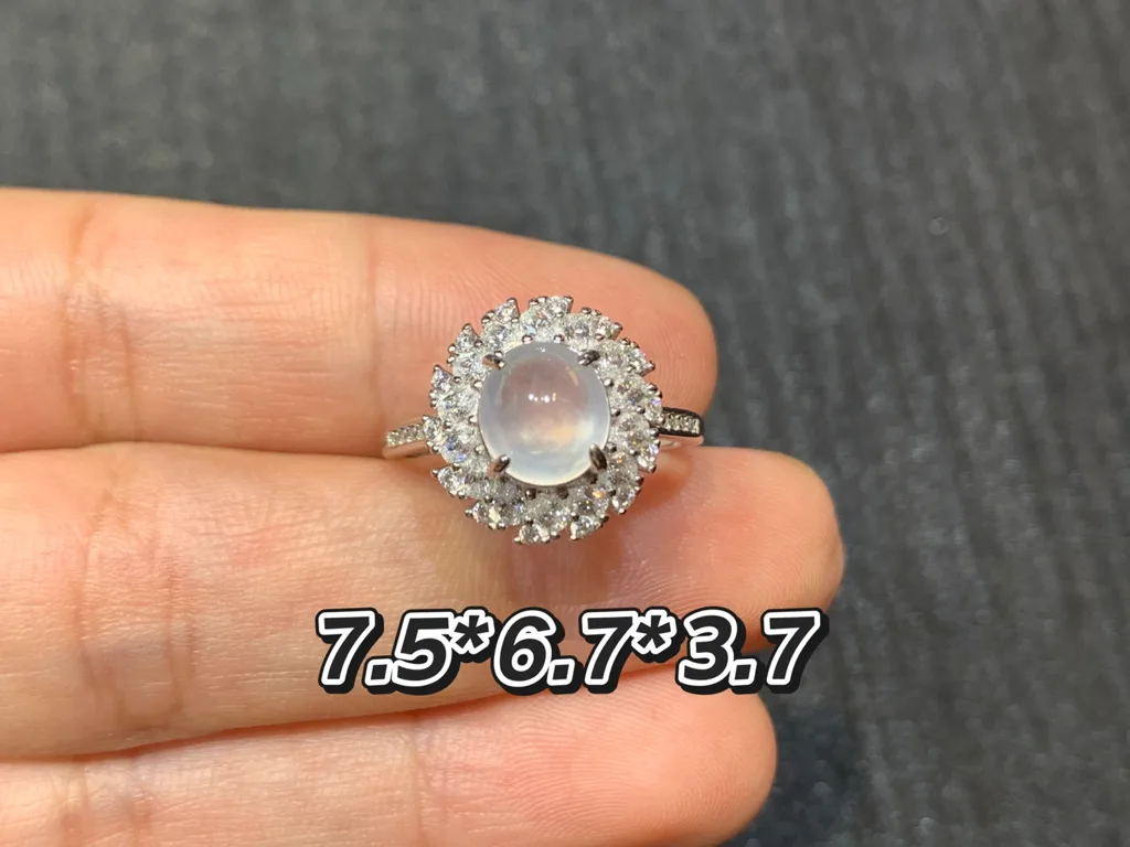 High-Icy Glowing Natural Jadeite Cabochon Ring — S925 Silver · No. 07DD (photo 1)