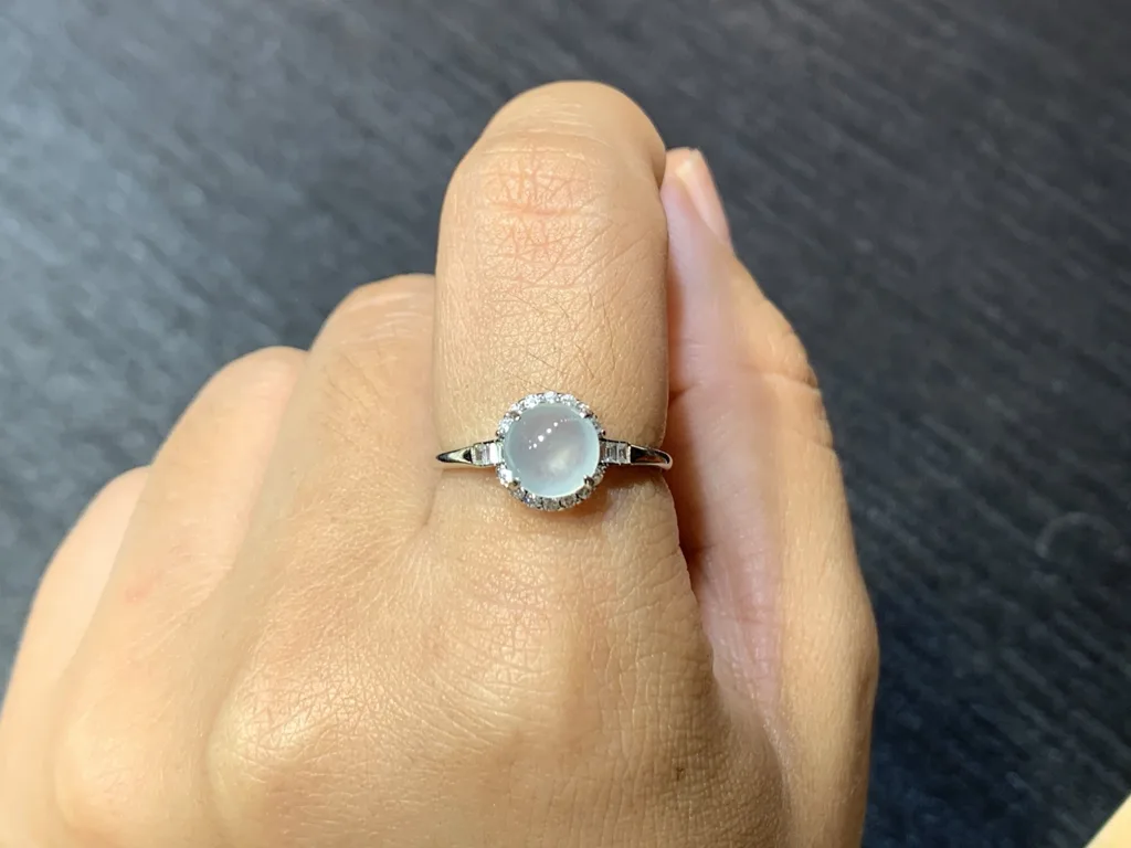 High-Icy Glowing Natural Jadeite Cabochon Ring — S925 Silver · No. C010 (photo 5)