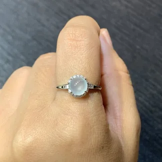 High-Icy Glowing Natural Jadeite Cabochon Ring — S925 Silver · No. C010 (photo 5)
