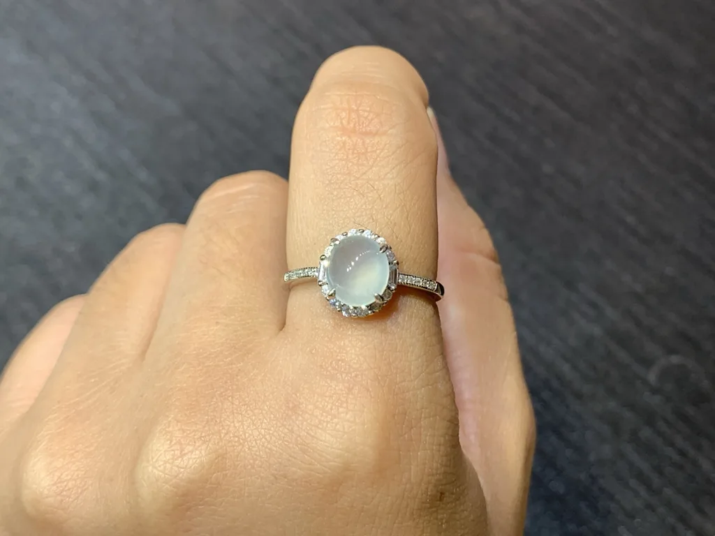 High-Icy Glowing Natural Jadeite Cabochon Ring — S925 Silver · No. 9089 (photo 5)