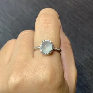 High-Icy Glowing Natural Jadeite Cabochon Ring — S925 Silver · No. 9089 (photo 5)