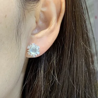 Icy Glowing Natural Jadeite Cabochon Stud Earrings — S925 Silver · No. 6306 (photo 5)
