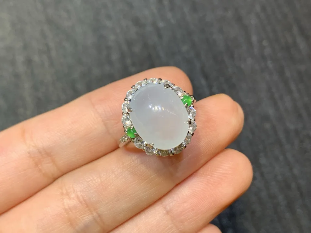 Icy Glowing Natural Jadeite Cabochon Ring — S925 Silver · No. 5F1C (photo 2)