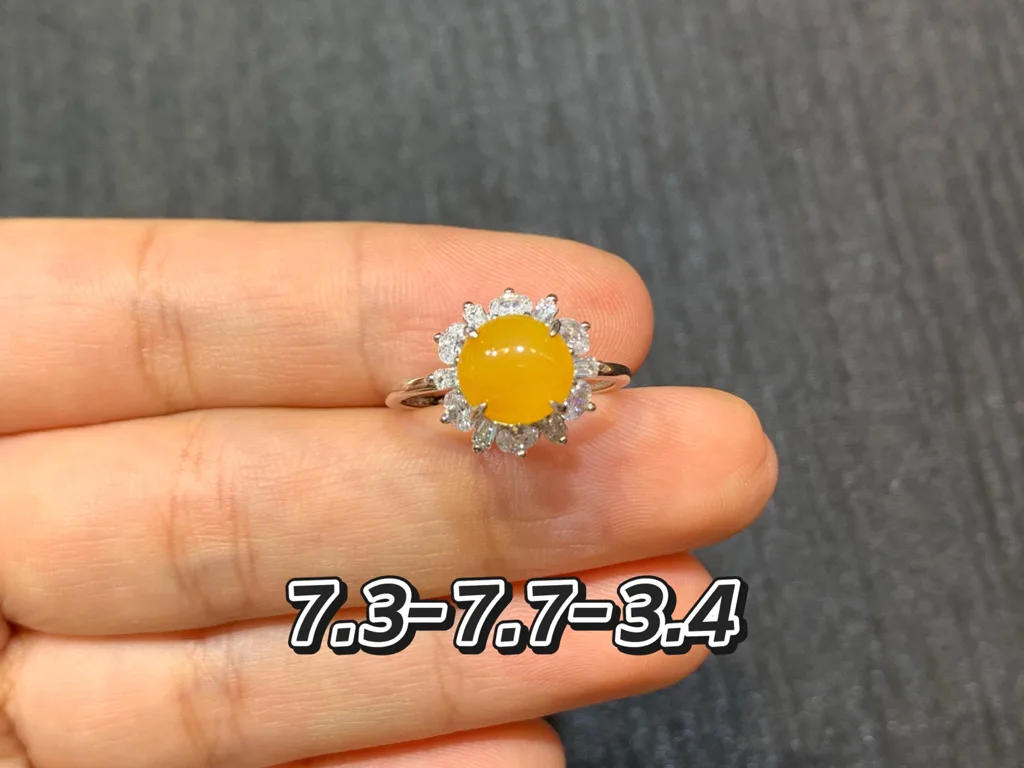 High-Icy Honey Yellow Natural Jadeite Cabochon Ring — S925 Silver · No. E7C7 (photo 1)
