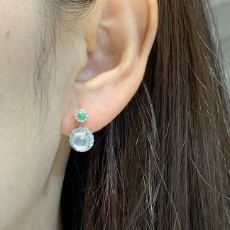 High-Icy Glowing Natural Jadeite Cabochon Drop Earrings — S925 Silver · No. 8FBF (photo 5)