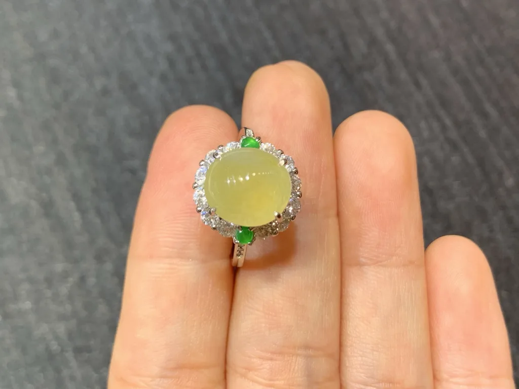 High-Icy Honey Yellow Natural Jadeite Cabochon Ring — S925 Silver · No. 63FB (photo 3)