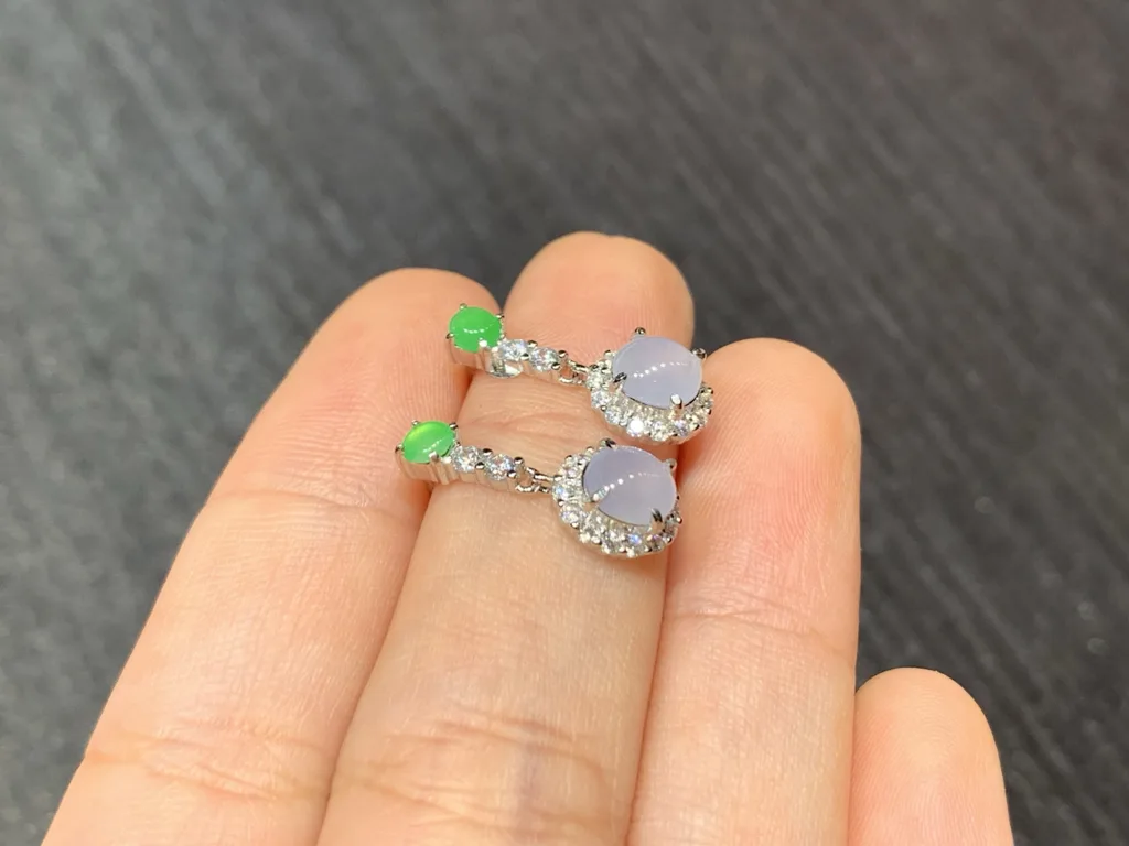 Icy Lavender Natural Jadeite Cabochon Drop Earrings — S925 Silver · No. 74DA (photo 4)