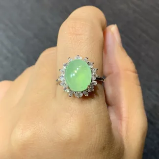 High-Icy Clear Green Natural Jadeite Cabochon Ring — S925 Silver · No. EE3E (photo 5)