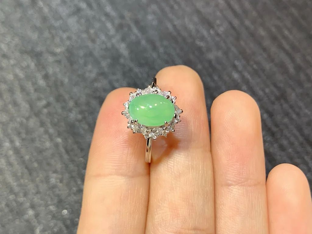 High-Icy Clear Green Natural Jadeite Cabochon Ring — S925 Silver · No. 7CB8 (photo 3)