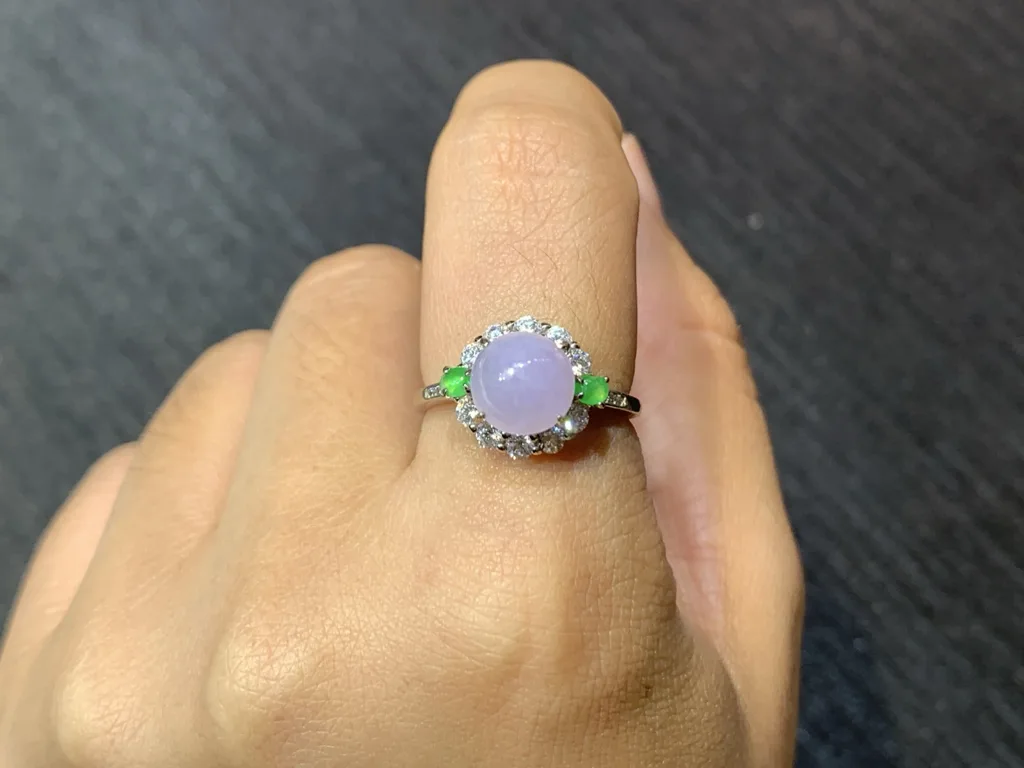 Pink-Lavender Natural Jadeite Cabochon Ring — S925 Silver · No. BF9E (photo 5)