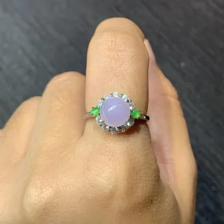 Pink-Lavender Natural Jadeite Cabochon Ring — S925 Silver · No. BF9E (photo 5)