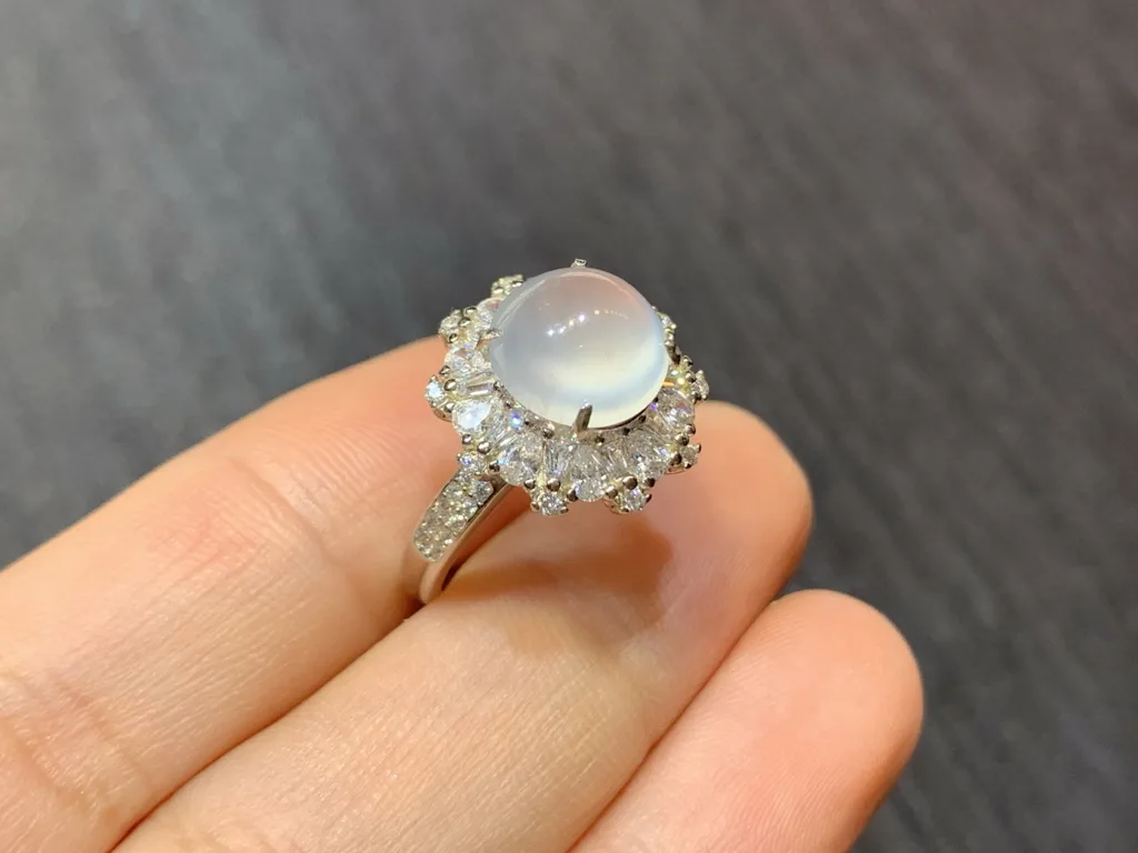 High-Icy Glowing Layered Cabochon Natural Jadeite Cabochon Ring — S925 Silver · No. 5C7D (photo 4)