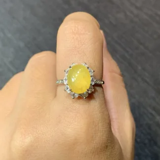 High-Icy Honey Yellow Natural Jadeite Cabochon Ring — S925 Silver · No. F03E (photo 5)
