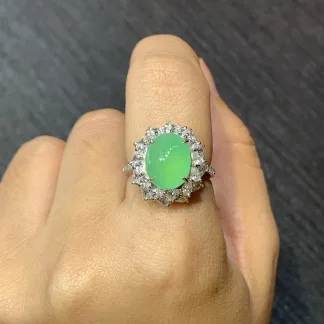 High-Icy Soft Vivid Green Natural Jadeite Cabochon Ring — S925 Silver · No. 61A6 (photo 5)