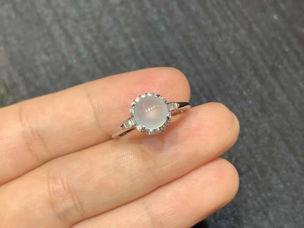 High-Icy Glowing Natural Jadeite Cabochon Ring — S925 Silver · No. C010 (photo 2)