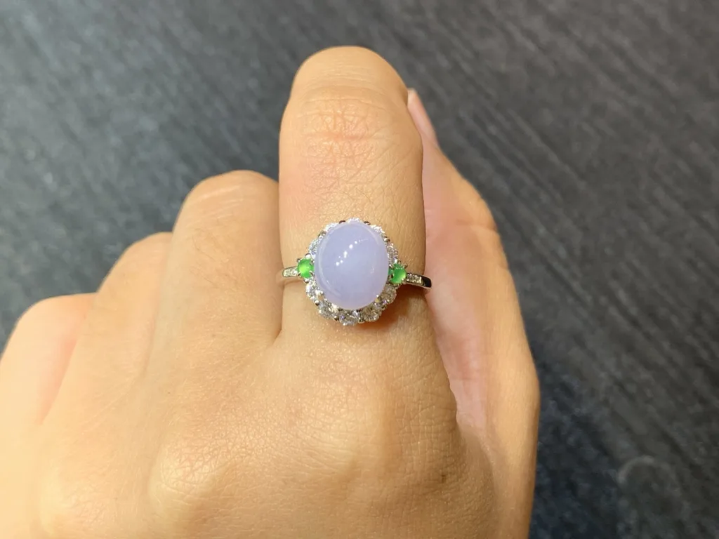 Lavender Natural Jadeite Cabochon Ring — S925 Silver · No. 1AE1 (photo 5)