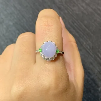 Lavender Natural Jadeite Cabochon Ring — S925 Silver · No. 1AE1 (photo 5)