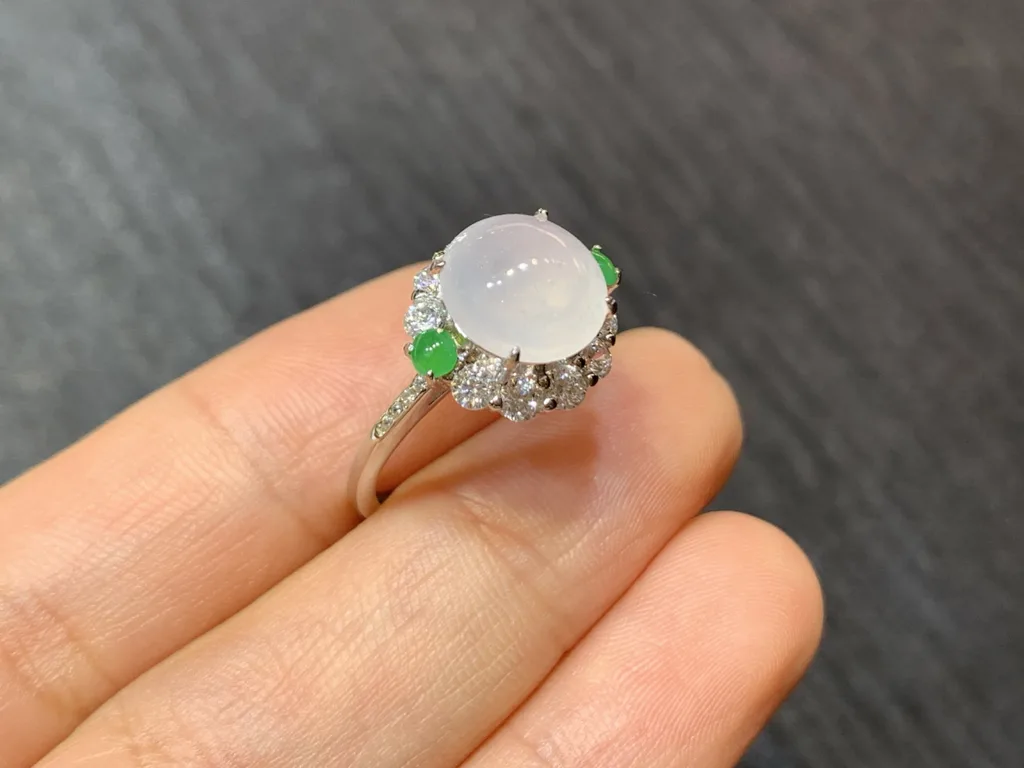 High-Icy Glowing Natural Jadeite Cabochon Ring — S925 Silver · No. 764E (photo 4)
