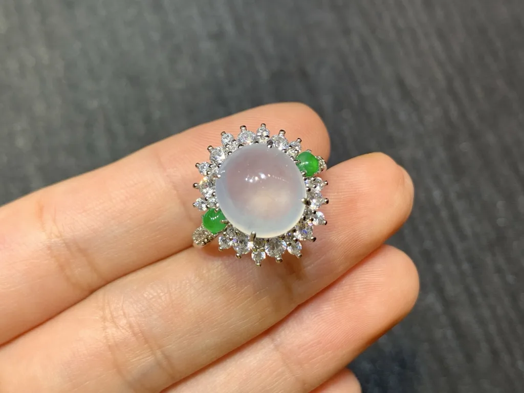 High-Icy Glowing Natural Jadeite Cabochon Ring — S925 Silver · No. 7153 (photo 2)