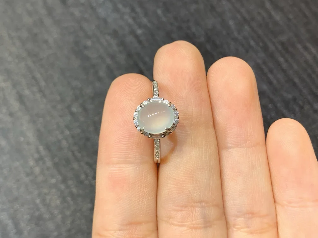 High-Icy Glowing Natural Jadeite Cabochon Ring — S925 Silver · No. 9089 (photo 3)