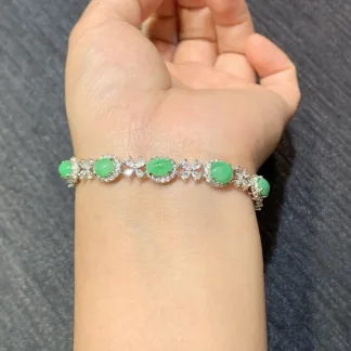 Icy Vivid Green Natural Jadeite Cabochon Bracelet — S925 Silver · No. 650D (photo 4)