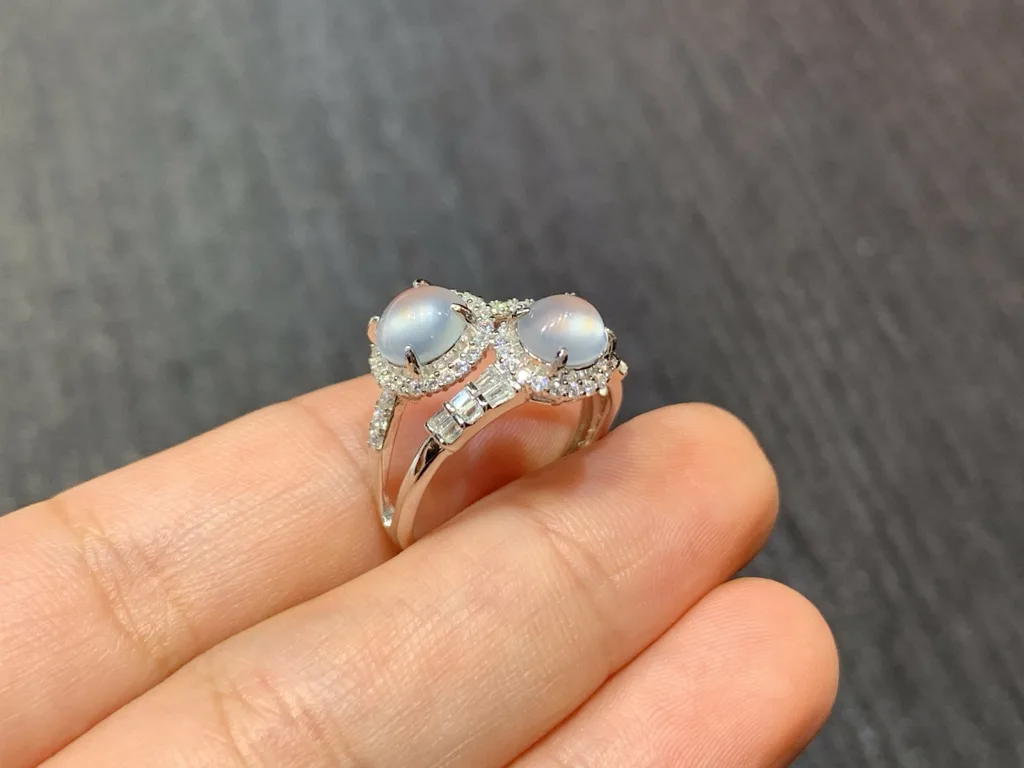 High-Icy Radiant Cabochon Natural Jadeite Twin Cabochon Ring — S925 Silver · No. 29CF (photo 4)