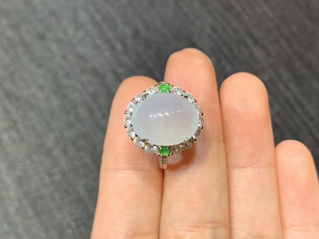 Icy Glowing Natural Jadeite Cabochon Ring — S925 Silver · No. 5F1C (photo 3)