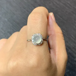 High-Icy Glowing Natural Jadeite Cabochon Ring — S925 Silver · No. 4AED (photo 5)