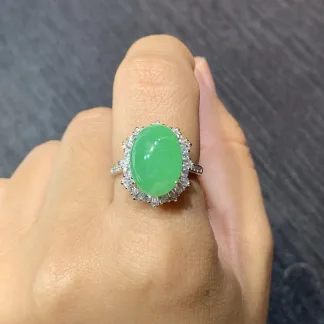 Icy Vivid Green Natural Jadeite Cabochon Ring — S925 Silver · No. 7183 (photo 5)