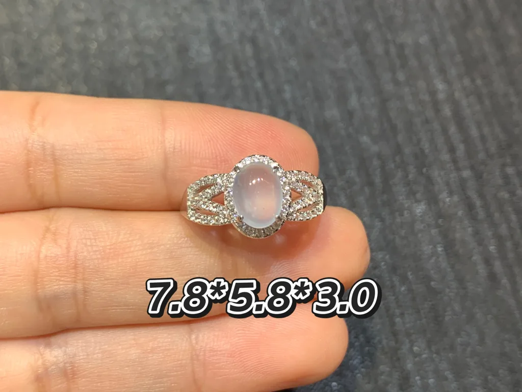 High-Icy Glowing Natural Jadeite Cabochon Ring — S925 Silver · No. B1D8 (photo 1)