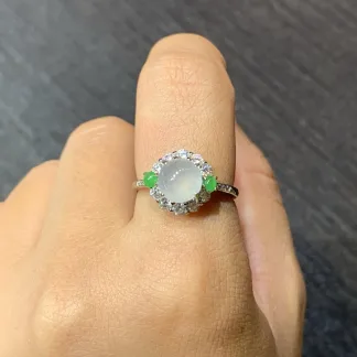 High-Icy Glowing Natural Jadeite Cabochon Ring — S925 Silver · No. E9A502 (photo 5)