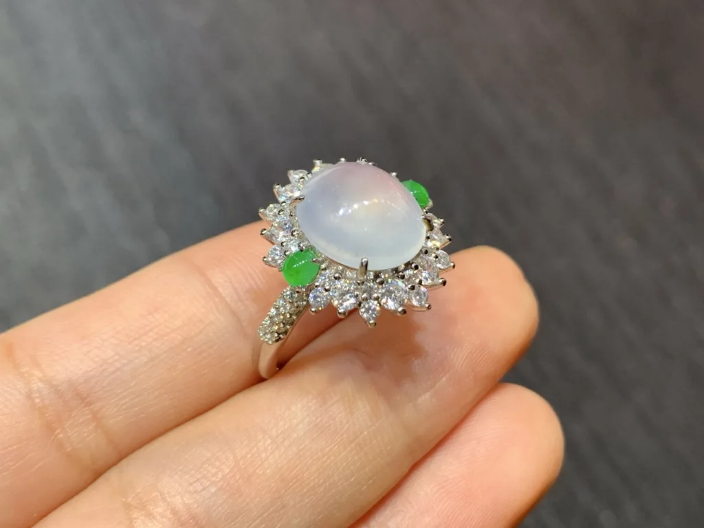 High-Icy Glowing Natural Jadeite Cabochon Ring — S925 Silver · No. 7153 (photo 4)